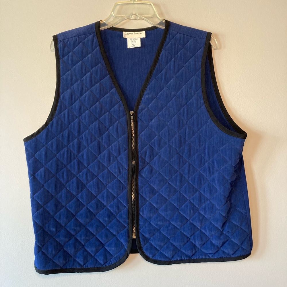 Graver Studio Quilted Vest L Blue Zip Front Made in USA